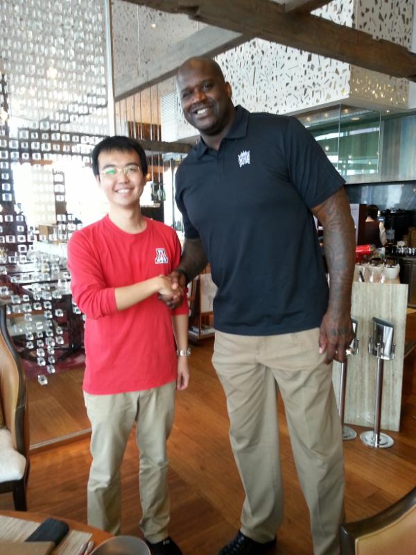 A huge day -- alumnus Yuan Ye (Andy) ('14) meeting Shaq in Shanghai.