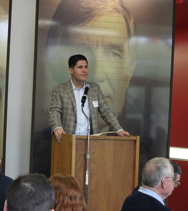 Gabe speaking at the scholarship lunch.