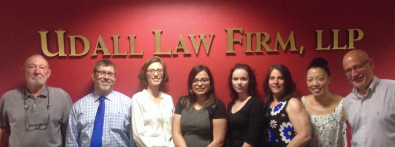 Left to right: Burr Udall ('54), Ron Zack, Jessica Dorvinen, Gaby, Jeanna Nash ('03), Mimi Petro ('03), Janet Linton ('06), and Peter Akmajian ('84). 